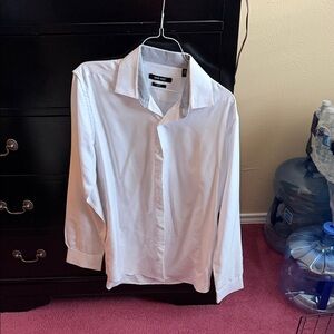 Nine West White Dress Shirt with Patterned Contrast Collar